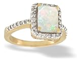 14K Yellow Gold Genuine Emerald-cut Opal and Diamond Ring