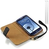 Samsung Galaxy S3 i9300 Black/Tan Premium PU Leather Wallet Case / Cover / Pouch / Holster + 2-in-1 Screen Protector Packby Terrapin