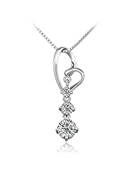 Honeystore Womens Heart Switzerland Diamond 925 Sterling Silver Pendant Necklace Color White