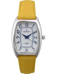 Peugeot Womens 3014YL Silver-Tone Yellow Canvas Strap Watch