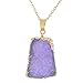 MJartoria Gold Color Grey Bezel Oval Shape Natural Stone Pendant Healing Druzy Necklace (purple)
