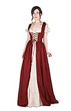 Renaissance Medieval Irish Costume Over Dress & Boho Chemise Set (L/XL, Cranberry)