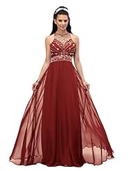 A-line High-Neck Floor Length Sheer  Beaded Crystal Crystals Chiffon Prom Dress  With Rhinestones