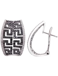 14K White Gold 1.55ct Maze Prong Black and White Diamond Huggie Earrings