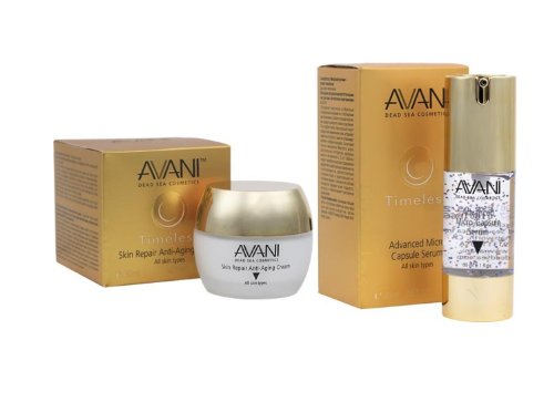 Avani Set: Avani Dead Sea Cosmetics Timeless Skin Repair Anti-aging Cream 50ml/1.7 Fl Oz & Avani Dead Sea Cosmetics Advanced Micro Capsule Serum 30ml/1 Fl Oz (2 Products)