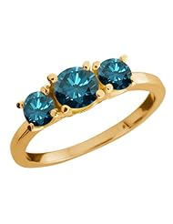 1.09 Ct Round Blue Diamond 14K Yellow Gold Ring