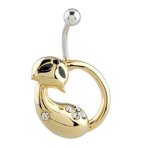 Gloden Cat Belly Button Ring Navel Piercing Bar Body Jewelry