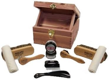 Shoe Shine Kit with Cedar Box, Brushes, Shoe Horn and more