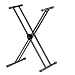 Black Height Adjustable High Quality Twin X Frame Keyboard Stand With A Quick Pull Release Mechanism.