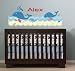 Kids Initial Monogram Name with 3 Whales and 9 Fish and Water Vinyl Wall Decal Cute for a Nursery