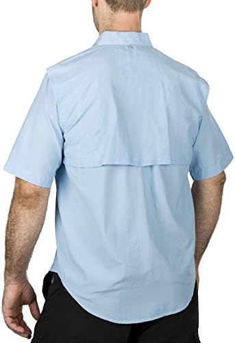 Men's Fishing Shirt Short-Sleeve with 2 Front Pockets RUNS ONE SIZE SMALL (Light Blue, X-Large)