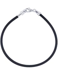Frolic Sterling Silver Black Rubber Cord 4mm Bracelet - 8.5 Inches