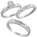 10k White Gold 3-Piece Trio His (4mm) & Hers (3.5mm) Diamond Wedding Band Set, w/ 0.13 Carat Brilliant Cut Diamonds; (Ladies Size 5 to10; Men's Size 8 to 14)