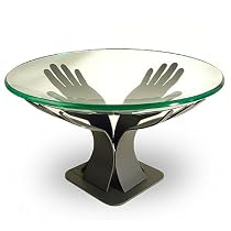 Rising Hands Glass and Steel Pedestal Bowl, 19" Diameter