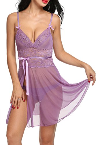 HOTOUCH Womens Mesh and Lace Halter Lingerie Sexy Nightwear Set