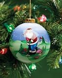 Santa Claus Golfing Glass Ornament