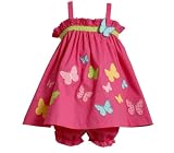 Bonnie Jean Baby/Infant Girls 3M-9M 2-Piece FUCHSIA-PINK MULTI BUTTERFLY RUFFLE BODICE Spring Summer Party Dress