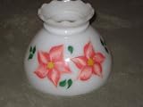 Vintage Handpainted Floral Milk Glass Oil or Electric Lamp Light Shade - Base 8 Inches Wide by 6 inches High