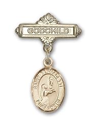 Gold Filled Baby Badge with St. Bernadette Charm and Godchild Badge Pin