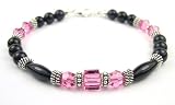 Deep Rose (Pink Tourmaline) October Birthstone Bracelets in Onyx, Sterling Silver, and Swarovski Austrian Crystals