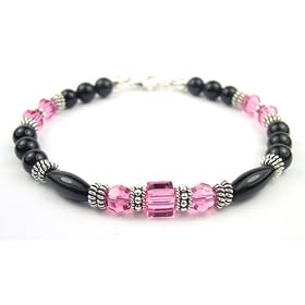 Deep Rose (Pink Tourmaline) October Birthstone Bracelets in Onyx, Sterling... by GemstoneGifts