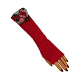 Hot Pink Crocheted Flower Rosette Knit Arm Warmers