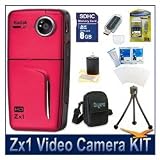 Kodak Zx1 Video Camera Red Bundle w/ 8GB SD, Reader, Case, Battery, Tripod & More