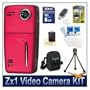 Kodak Zx1 Video Camera Red Bundle w/ 8GB SD, Reader, Case, Battery, Tripod & More