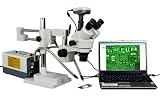 OMAX 2X-270X Zoom Dual-Bar Boom Stand Trinocular Stereo Microscope with 5.0MP USB Camera and Y Fiber Cold Light
