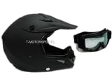 TMS Flat Matte Black Motocross Off-Road Helmet ATV MX with Goggles (Medium)