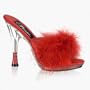 5 Inch Sexy Lingerie Shoe Women's Slide With Cone Heel Marabou Slipper Red / Clear