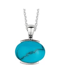 Silver Rhodium Plated 18" 1.2mm Polish Cable Chain Link With Lobster Clasp With Domed Oval Shape 12X16mm Created Turquoise Pendant