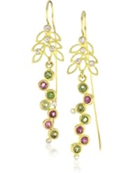 Julieli "Metaform" 18k Gold Leaf Multicolor Tourmalines and Diamond Earrings