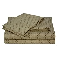 Carleton Collection 300 Thread-Count 100-Percent Cotton Sateen Printed Dot King Size 4-Piece Sheet Set, Mocha
