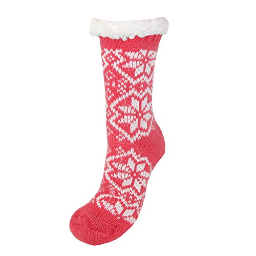 Under Where Women's Fleece Snowflake Non Skid Slipper Socks, Coral
