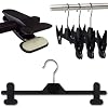 Pack of 10 Robust black plastic waistband hangers. 34cm wide with adjustable clips for hanging various sizes of garments.