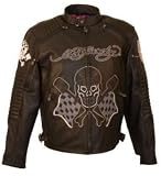 Ed Hardy Men's Piston & Skull Front & Two Tone Eagle Leather Jacket. EHMCM4-CSLZ