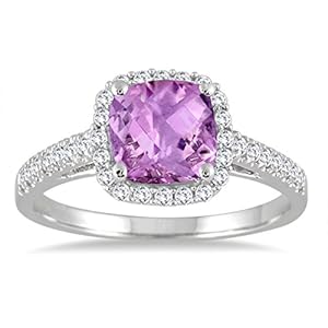 1.75 Carat Cushion Cut Amethyst and Diamond Ring in 10K White Gold