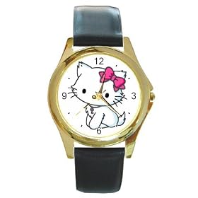 Round Gold Metal Watch of Art Deco Hello Kitty (Accessories, Cute, Hallo, Friends, Gift, Toy, Sanrio, Japanese)