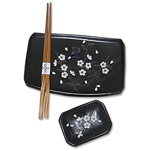 2 pcs Japanese Sushi Plate Set in Black