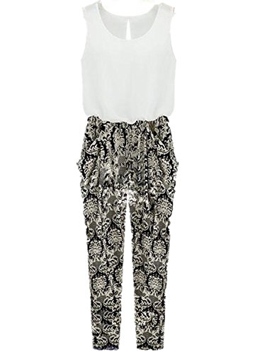 Women's Sexy Sleeveless Jumpsuit Floral Pattern Harem Long Pants Romper