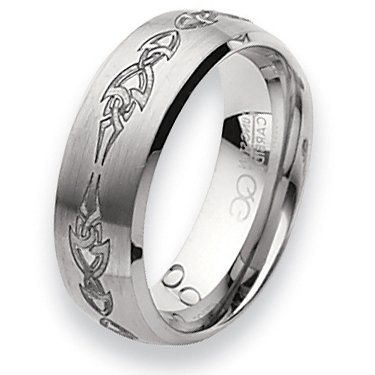 Tungsten Carbide Ring with Tribal Design (8.0 mm) - Sizes 7-13