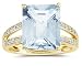 Emerald Cut Aquamarine and Diamond Ring 10k Yellow Gold