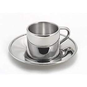 Double-Walled Espresso Cup and Saucer Set - Fine Stainless Steel Drinkware for Your... by StainlessLUX