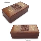 Wooden Jewelry Box With Leaf Carvings, Brass Flower Engraved & Velvet Lined Inside (Free Shipping) Wbox0014
