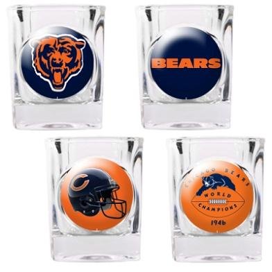 NFL Chicago Bears Four Piece Square Shot Glass Set (Individual Logos)