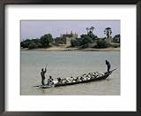 Peul Herder and Cattle Crossing the River Bani During Transhumance, Sofara, Mali, Africa Collections Framed Art Poster Print by Bruno Morandi, 22x18
