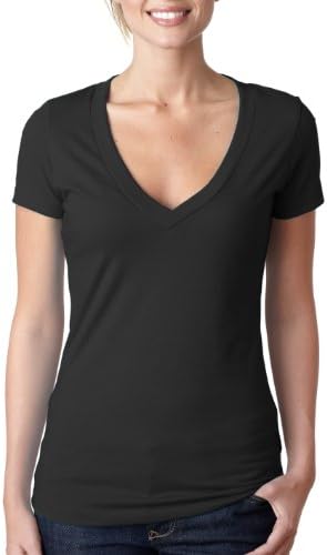 Next Level Apparel Ladies Juniors' CVC Deep V-Neck T-Shirt. 6640 - XX-Large - Black