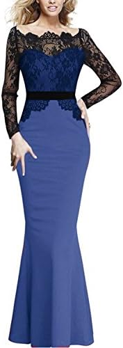 GRECIA Women Lace Long Sleeve Formal Floor Length Cocktail Party Maxi Dress XXL Blue