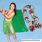 12 kids Luau Hula sets - includes 12 hula skirts, 12 flower leis, 12 pair flower bracelets